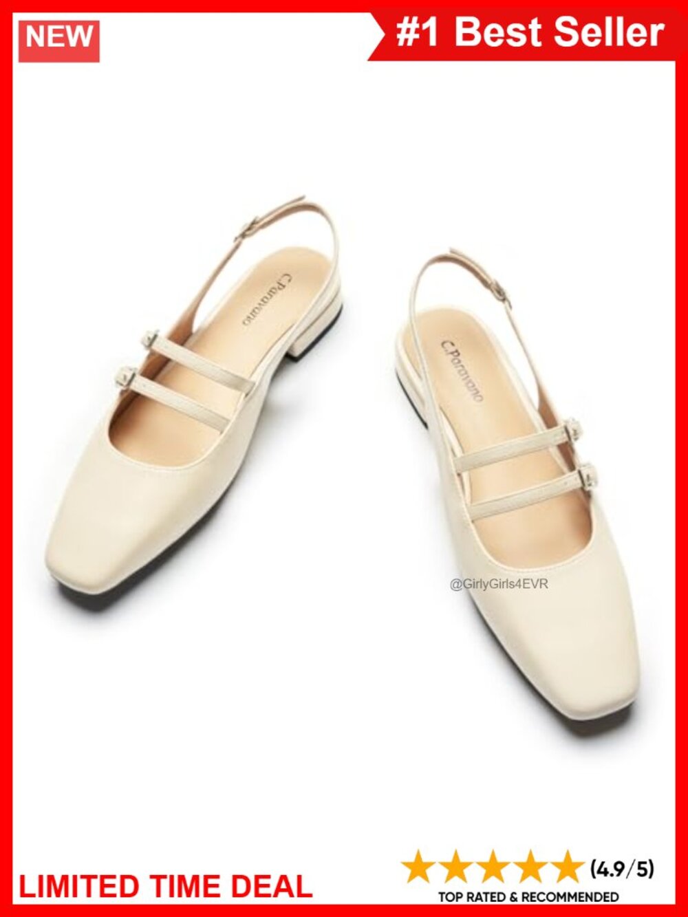 C.Paravano Slingback Flats Women Mary Jane Square Toe Ankle Strap